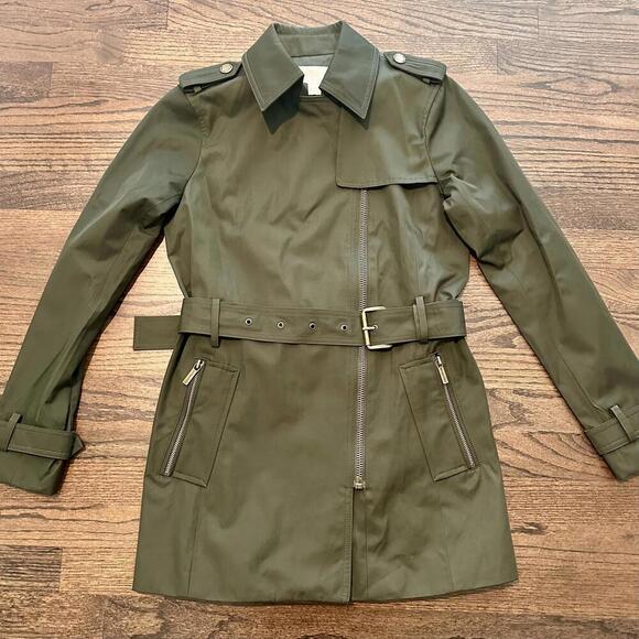 NWOT MICHAEL KORS Hotsell Belted Olive Green Trench Coat XS - Picture 3 of 6